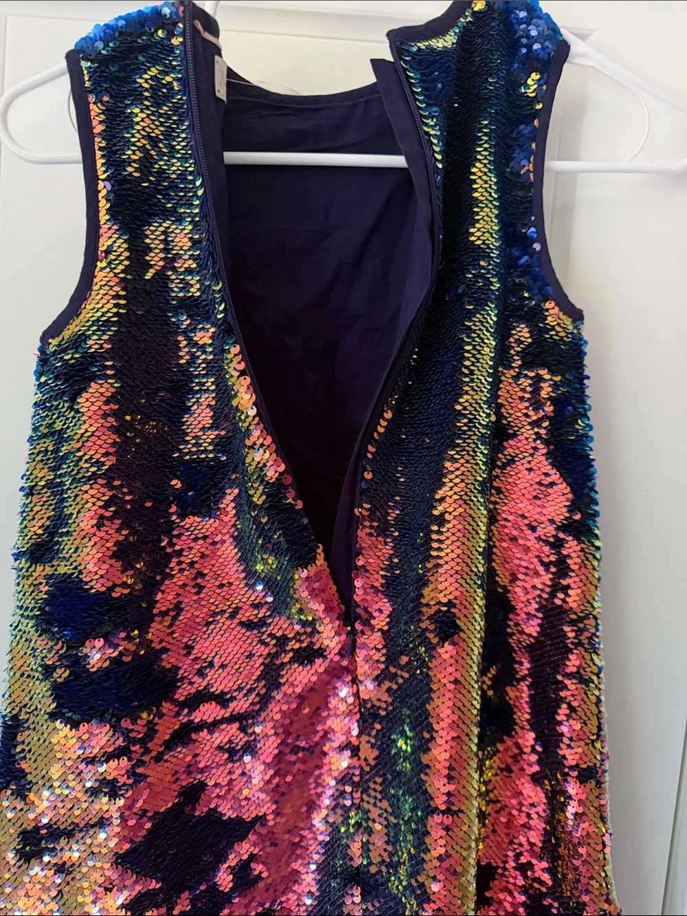 Mini Boden Rainbow Flip Super Sequin Party Dress - Gold, Pink, Blue. Size 9-10